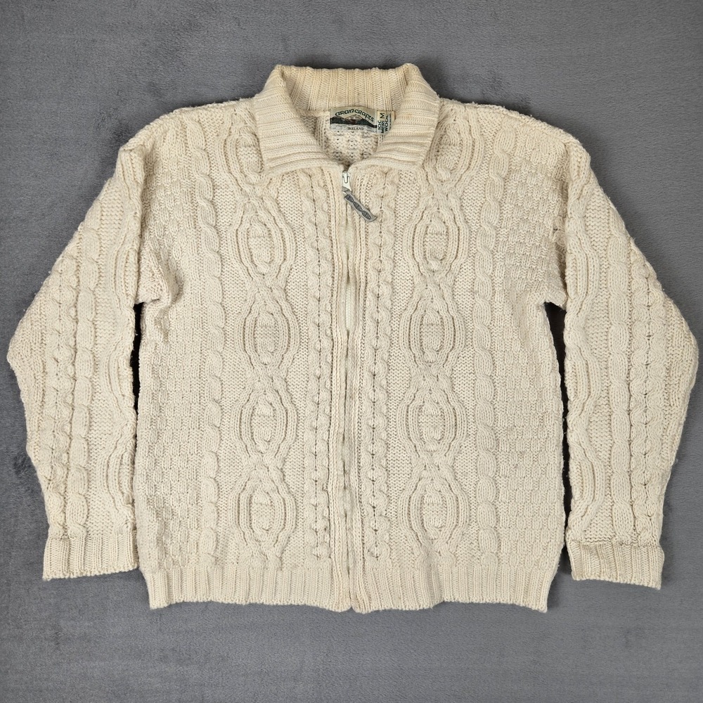Aran Crafts Merino Wool Cable Knit Sweater‎ Women's Medium Irish Full Zip Soft